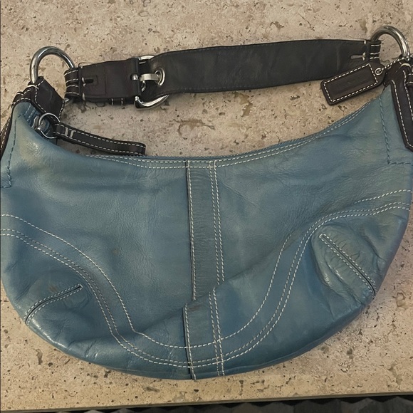 Coach Light Blue Leather small Hobo Bag with brown accents - Picture 3 of 8